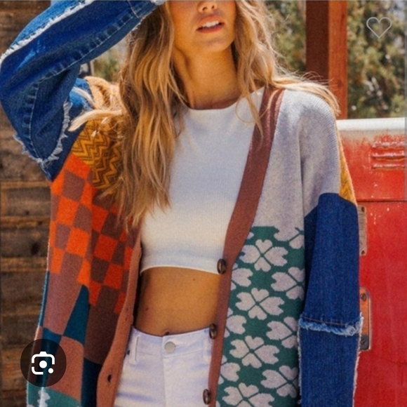 Ces Femme Sweaters - Ces Femme Multicolor Patchwork Cardigan